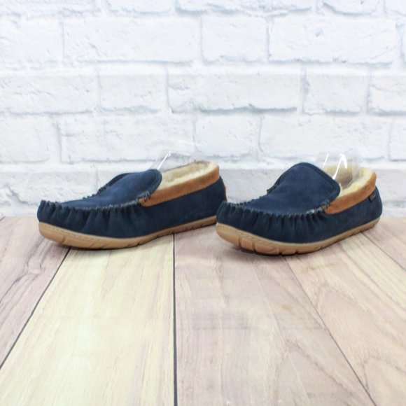 LL BEAN Blue Suede Wicked Good Shearling Lined Slippers Venetian 11 M - Picture 2 of 9